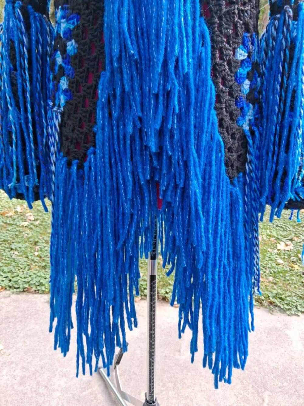 Black and Blue Fringe Granny Square Sweater Size L/XL - Picture 5 of 14